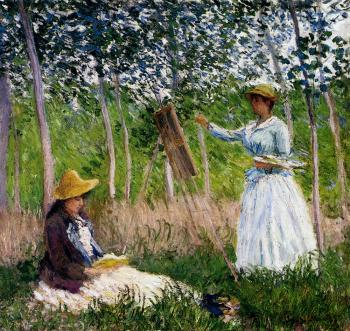 Claude Oscar Monet : In The Woods At Giverny, BlancheHoschede Monet At Her Easel With Suzanne Hoschede Reading